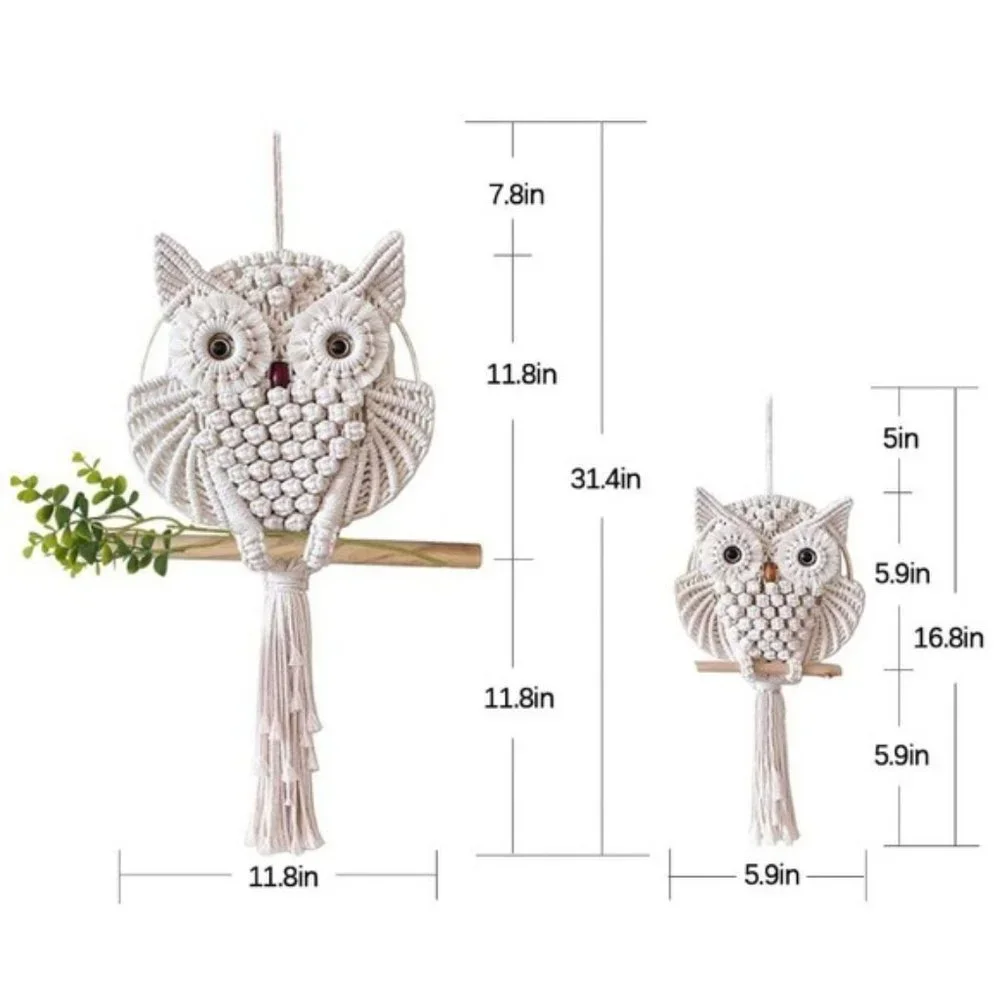 Vintage Owl Macrame Handcrafted Bohemian Wall Deco - Picture 4 of 6